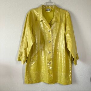 OPUS 204 Vintage Coated Linen Button Front Coat Boxy Lagenlook Chartreuse XL 1X